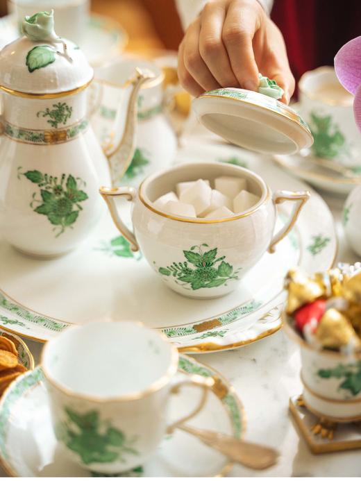 【已售】独角鹿西洋古董 20世纪匈牙利赫伦瓷窑出品Altozier绿色花叶系列主题手绘描金装饰四人下午茶瓷器套件 商品图4