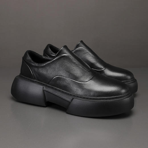 休闲皮鞋男真皮小白鞋百搭板鞋韩版潮流时尚青年一脚蹬增高厚底鞋 商品图2