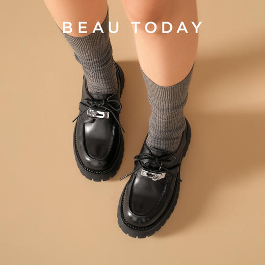 BeauToday Kelly扣厚底乐福鞋真皮英伦小皮鞋单鞋系带 商品图0