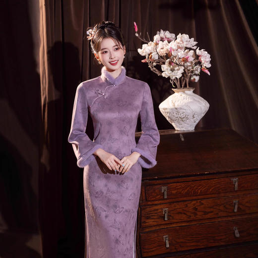 MYJ  蝴蝶印花新款中式旗袍加厚保暖国风连衣裙 商品图2