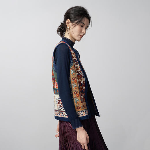 【林栖设计小店】新中式秋色鸳鸯毛织马甲提花钩花复古百搭2026春季新款毛衣外套女G1961202 商品图2