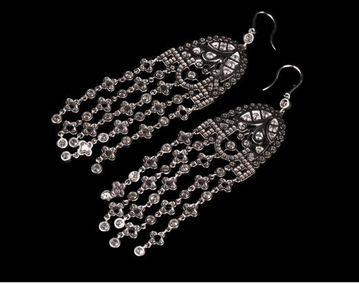 独角鹿西洋古董 20世纪美国珠宝品牌出品装饰艺术风格铂金镶嵌钻石枝形吊灯造型耳环 商品图4