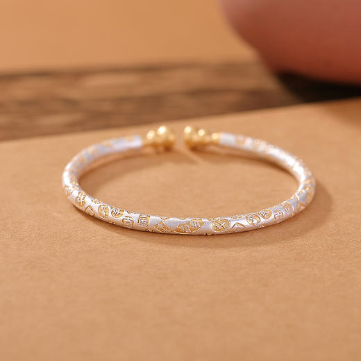 S999.9足银描金葫芦吉言相伴文字，中式国风开口手镯CW-SZ02051 商品图1