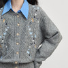 【年货节】熙世界蝴蝶花刺绣毛衣外套女秋冬复古灰色圆领针织开衫 商品缩略图3