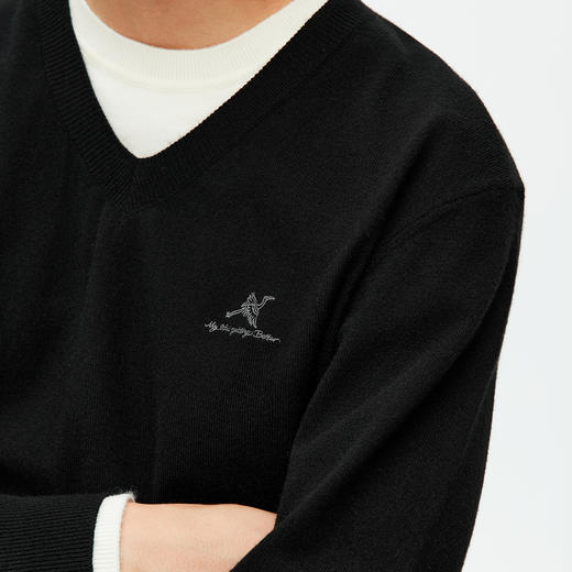 NPC潮牌【青花鹤福】系列撞色假二件圆领针织毛衣百搭慵懒NP59SW02 商品图2