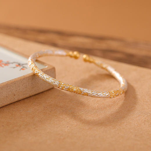 S999.9足银描金葫芦樱花开口，新中式银手镯CW-SZ02055 商品图2