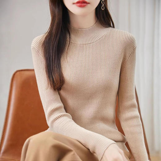 丁摩 不起球纯棉针织毛衣女秋冬新款修身内搭半高领全棉线打底衫上衣5ZF-030 商品图0