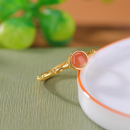 【圆韵祝福】S925纯银镀金水红圆珠竹节戒指【CW-JZ06896】 商品图1