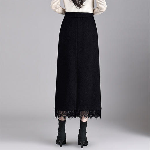 QYM 66922-Y松紧高腰半身裙开衩包臀裙蕾丝拼结直筒裙 商品图2