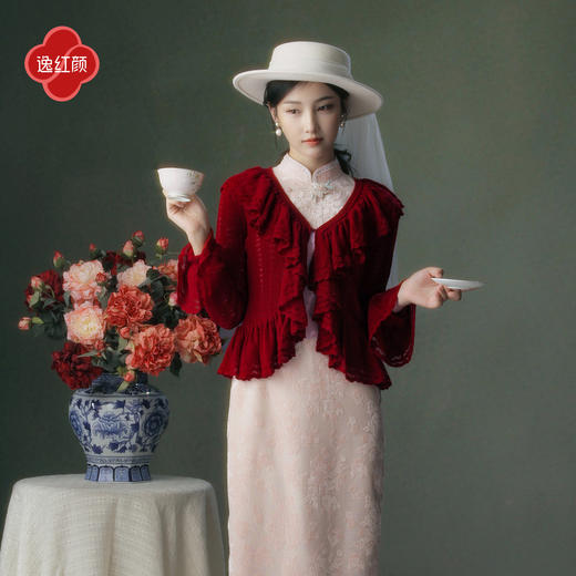 逸红颜芙宁2025秋新款复古宫廷风修身毛衣含羊毛针织开衫外搭女 商品图0