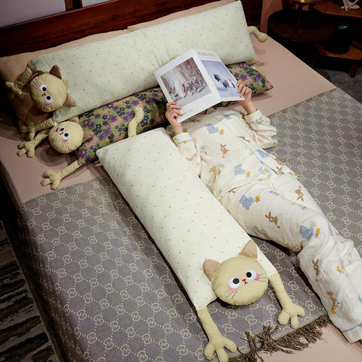 自然醒双层纱举手猫咪长条抱枕QYL 商品图13