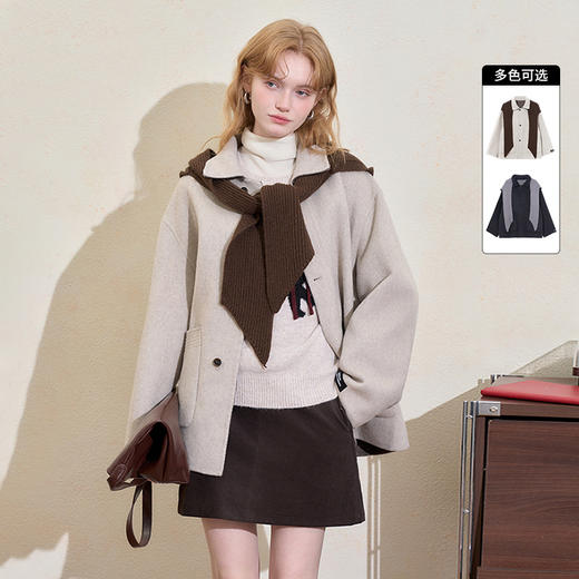 西遇复古高级披肩毛呢外套女冬季新款宽松显瘦中长款呢子大衣H0055305 商品图0