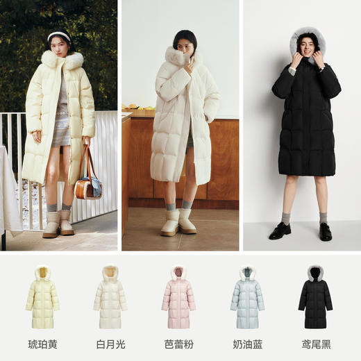 森马长款羽绒服90绒子可拆卸毛领连帽分割插肩袖2025新款女冬外套 商品图2