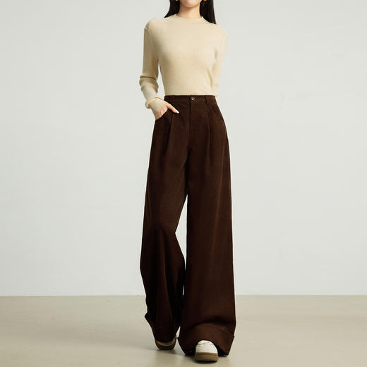 【10/23新品】熙世界【灯芯绒天丝裤】复古咖色阔腿裤女秋冬高腰宽松直筒休闲裤 商品图2