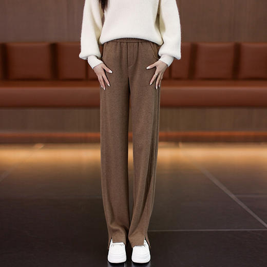 MYX毛呢加厚直筒裤女松紧腰休闲长裤2025年冬款窄版修身显瘦阔腿裤 商品图0