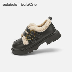 【balaOne】巴拉巴拉女童公主鞋黑色小皮鞋春秋2025新款仿羊羔毛