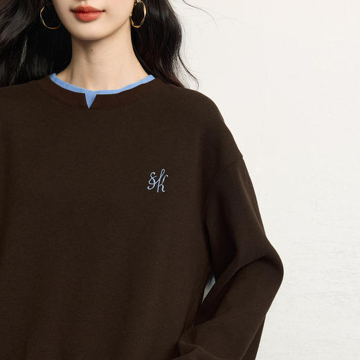 【10/23新品】熙世界琥珀流光风棕色针织卫衣休闲阔腿裤两件套装女2025秋冬新款 商品图3
