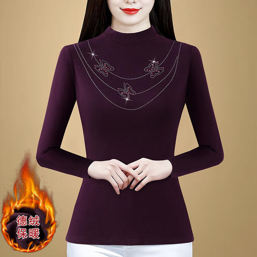 KQL720G6725 2025年秋冬季时尚百搭显瘦减龄女高级感双面绒磨毛镶钻蝴蝶打底衫 商品图0