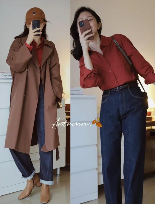 秋冬毛衣大衣cp复古港风纯棉长袖廓形衬衫 商品图0