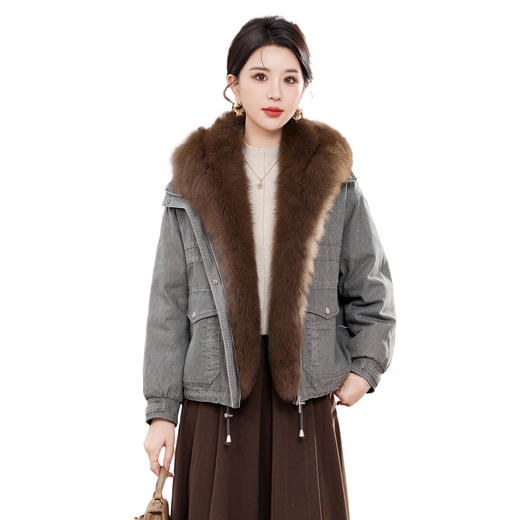TC 9393狐狸毛领皮草短款大衣派克羽绒服鹅绒 商品图4