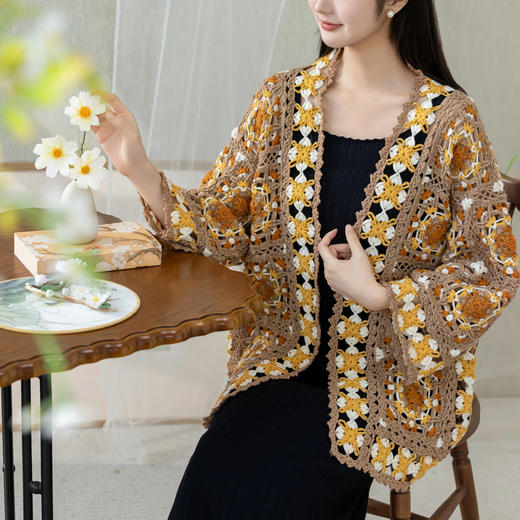 苏苏姐家柿蒂纹拼花褙子外套手工diy钩针羊毛线编织毛线团材料包 商品图3