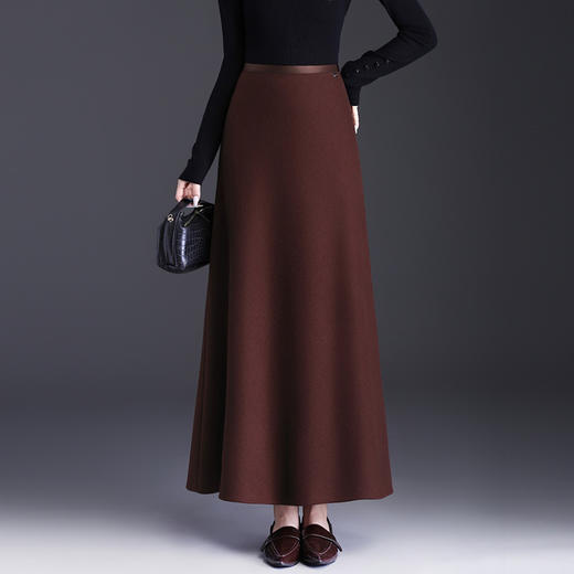 MYX松紧腰毛呢通勤鱼尾裙高腰修身气质长裙2025年冬款时尚优雅半身裙 商品图1