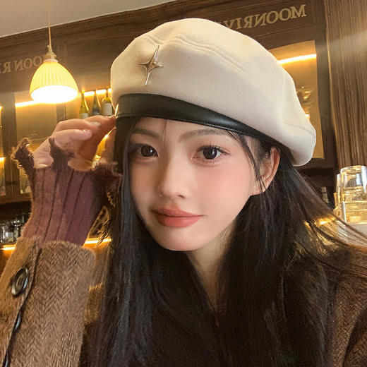 网红同款秋冬季美拉德复古画家帽子显脸小八角帽子女纯色贝雷帽女 商品图7