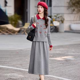 刺绣针织马甲，连衣裙两件套HR-YIDM3905