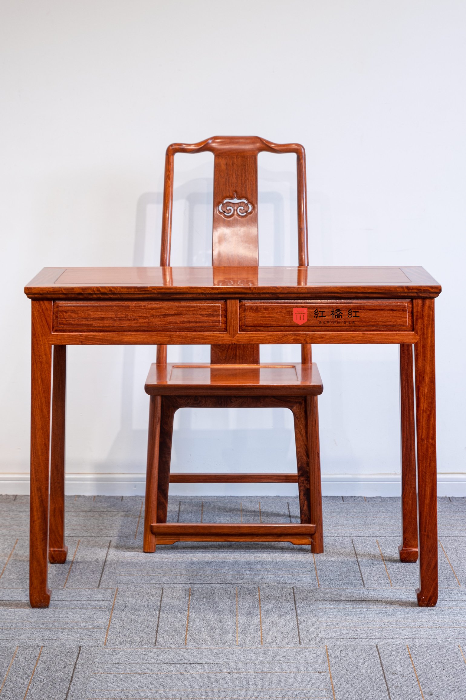 红桥红  家具严选  缅甸花梨(大果紫檀）  【98 马蹄腿双抽屉 小书桌】