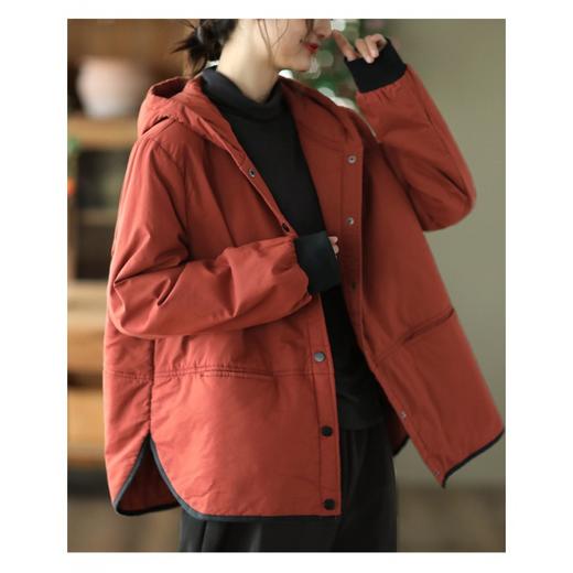 百媚生 复古夹棉外套女百搭休闲连帽加厚棉衣C073 商品图2