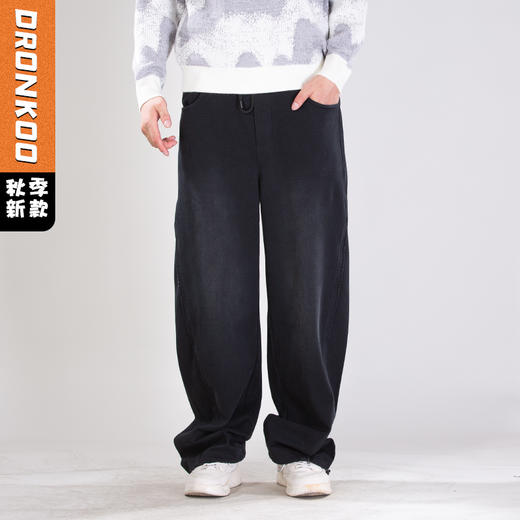 DRONKOO 2025 抽绳松紧腰前斜破缝毛边喷色中厚卫裤长裤 商品图0
