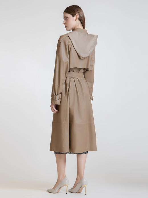 LIZZY 秋季绵羊皮翻领单排扣风衣外套(可脱卸帽)7456 商品图4