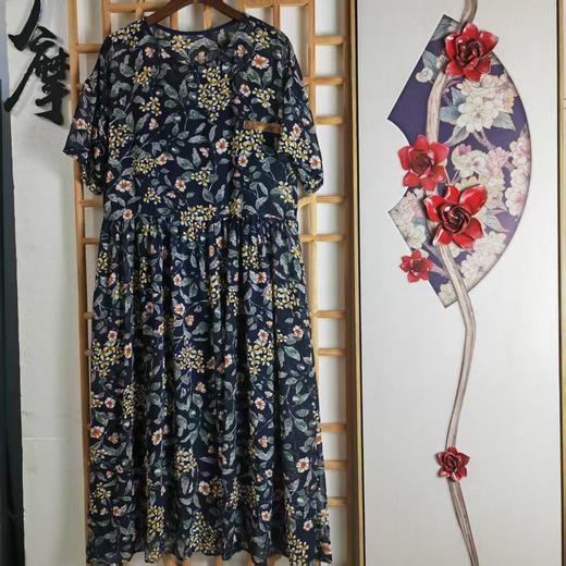 仅一件！【低价清仓】】复古碎花雪纺连衣裙宽松显瘦中长款文艺风印花大摆裙ZFYY023 商品图0