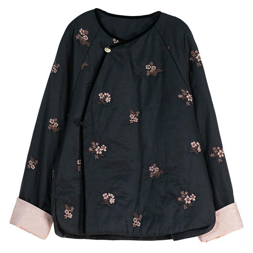 牧衣游原创 丝棉匹绣棉衣女新款炒色黑色宽松轻盈保暖棉服 昽纱 商品图4