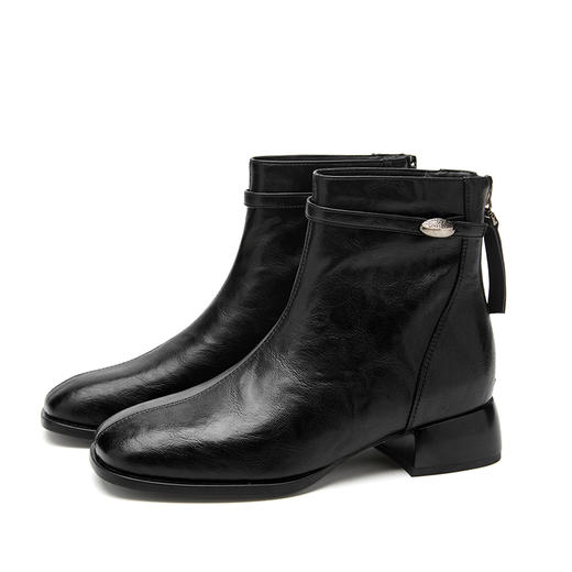 西遇黑色短靴女2025新款秋冬洋气百搭配裙子圆头马丁靴粗跟瘦瘦靴V2257252 商品图4