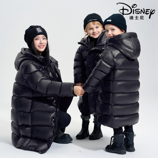 【XH3】Disney迪士尼儿童羽绒服黑金系列男女长款加厚保暖连帽外套 商品图1