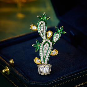 滴油微镶锆石仙人掌植物胸针，高档男女衬衫暗扣高档女士别针LY-M-351