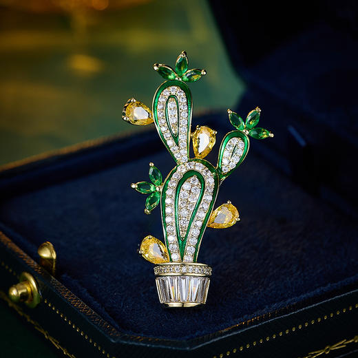 滴油微镶锆石仙人掌植物胸针，高档男女衬衫暗扣高档女士别针LY-M-351 商品图0