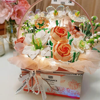 俐智（Loz）积木玫瑰花束拼装模型永生花女孩玩具520送女友生日礼物1951粉 商品图1