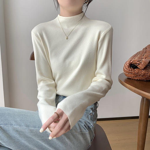 买一送一 超值2件装【美利奴天鹅羊毛打底衫 刘诗诗同款】羊毛半高领打底衫小立领奶fufu软糯针织长袖打底衫女春秋冬季显瘦毛衣简约上衣内搭 商品图12