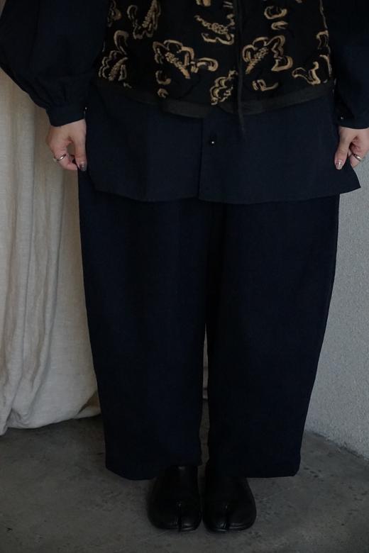 Mittan多色棉麻褶皱提花阔腿裤 商品图0