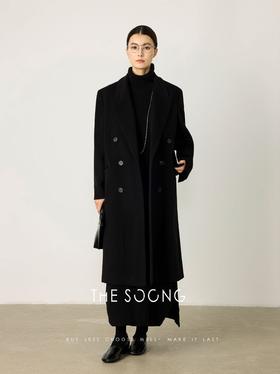 THESOONG|‘十年廓形‘高支羊绒顺毛呢黑色双排扣大衣外套女HBDY7281