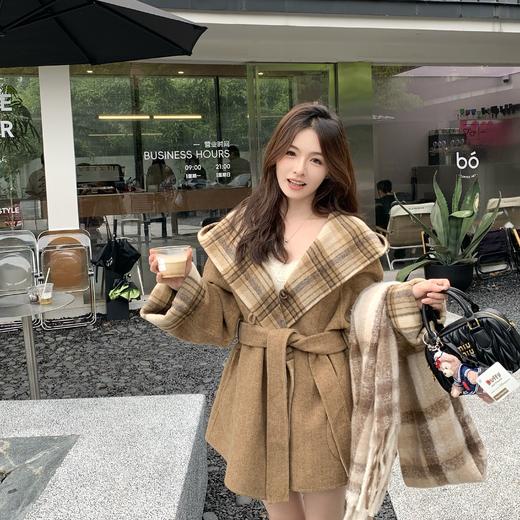 现货 都柏林城堡 秋冬复古调两面穿格纹双面呢短款大衣 商品图1