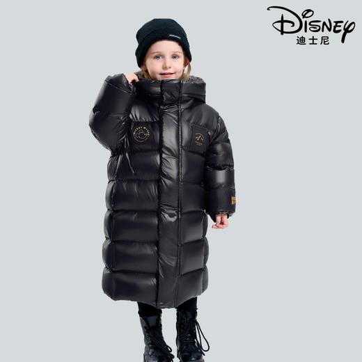 【XH3】Disney迪士尼儿童羽绒服黑金系列男女长款加厚保暖连帽外套 商品图4