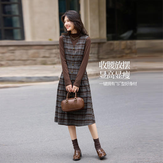 【10/23新品】熙世界老钱风穿搭毛呢背心裙套装女秋冬款针织打底衫连衣裙两件套 商品图3