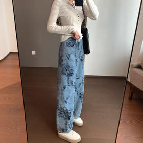 设计师款！2025新中式水墨提花立裁直筒阔腿雪尼尔裤！超舒服秋款！