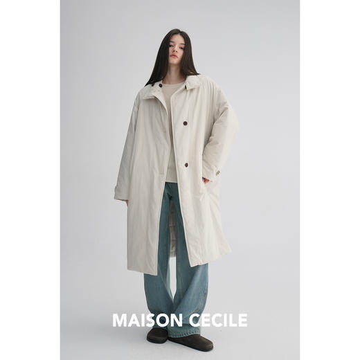 MAISON CECILE 秋冬温暖包裹感廓形百搭可立领长款纽扣棉服 商品图4