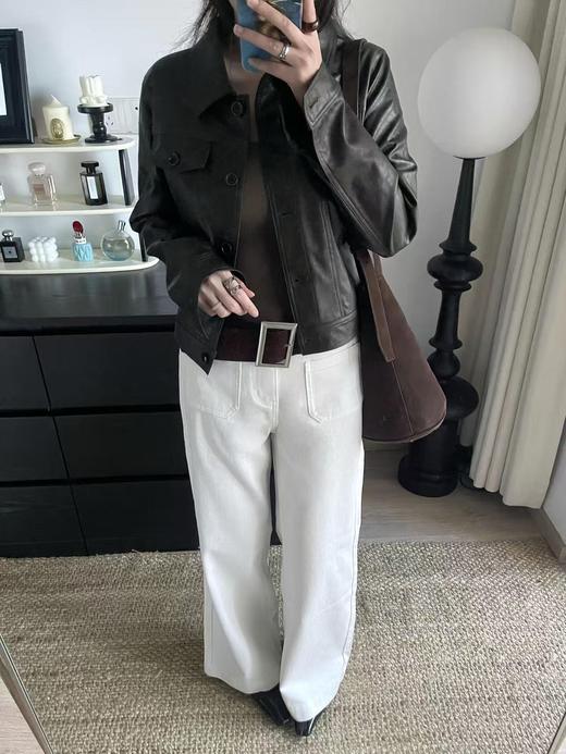 会员福利【舒适主义~垂坠/挺括】拉夏贝尔/La Chapelle高腰明线阔腿牛仔裤宽松设计感百搭显瘦直筒长裤 商品图8