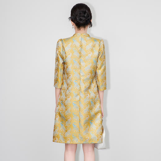 「高货wl」全新升级【铂金会员330/天猫439/差价109】(51201)洛诗琳新款中国风旗袍裙2025秋冬重工金线提花缎连衣裙 商品图2