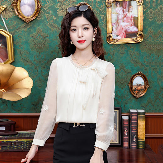 KQL 323H2192立领荷叶边显瘦荷叶袖衬衫减龄法式雪纺衫 商品图1